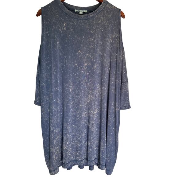 She + Sky Cold Shoulder Cut-Out Blue Mineral Washed Dress Small - Picture 1 of 7